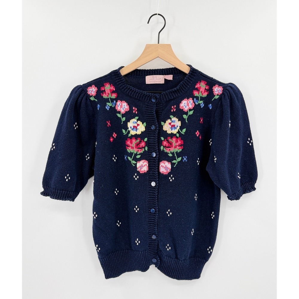 Classic Element Vintage Puff Shoulder Floral Cardigan Sz L Grandmacore